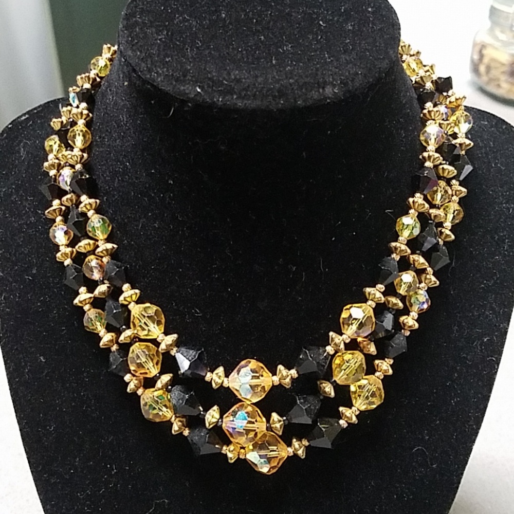 Vintage black and gold cut crystal Choker